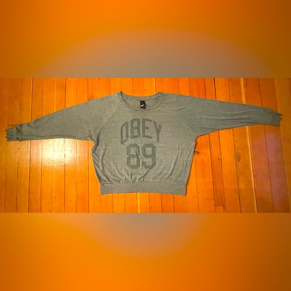 Obey Women's Pullover Sweater Shirt Long Sleeve Gray Crew Neck Obey 89. Size S - Picture 1 of 3